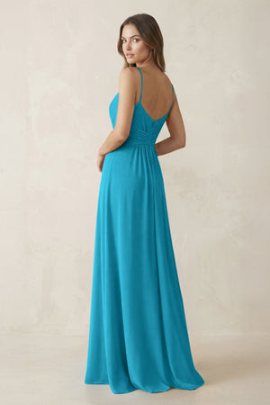 Spaghetti Strap Ruched Chiffon A - Line Bridesmaid Dress in Blue Jay - SHE IS ME Bridesmaid Dresses