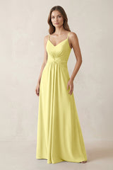 Spaghetti Strap Ruched Chiffon A - Line Bridesmaid Dress in Buttercup - KISS BRIDAL Bridesmaid Dresses