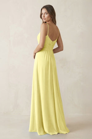 Spaghetti Strap Ruched Chiffon A - Line Bridesmaid Dress in Buttercup - SHE IS ME Bridesmaid Dresses