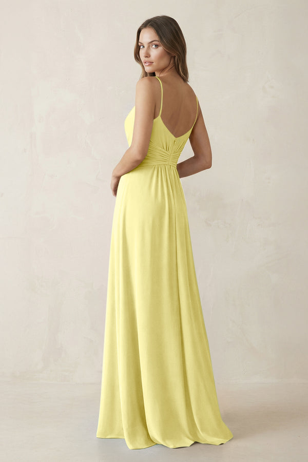 Spaghetti Strap Ruched Chiffon A - Line Bridesmaid Dress in Buttercup - SHE IS ME Bridesmaid Dresses