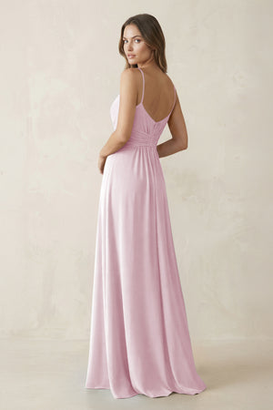 Spaghetti Strap Ruched Chiffon A-Line Bridesmaid Dress in Candy Pink (2) | KISSBRIDAL