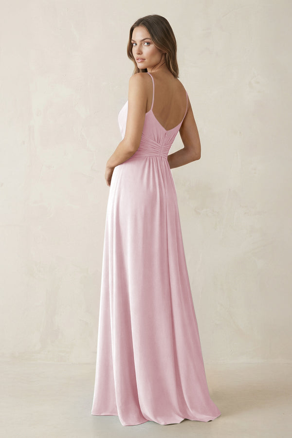 Spaghetti Strap Ruched Chiffon A - Line Bridesmaid Dress in Candy Pink - SHE IS ME Bridesmaid Dresses