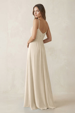Spaghetti Strap Ruched Chiffon A - Line Bridesmaid Dress in Champagne - SHE IS ME Bridesmaid Dresses