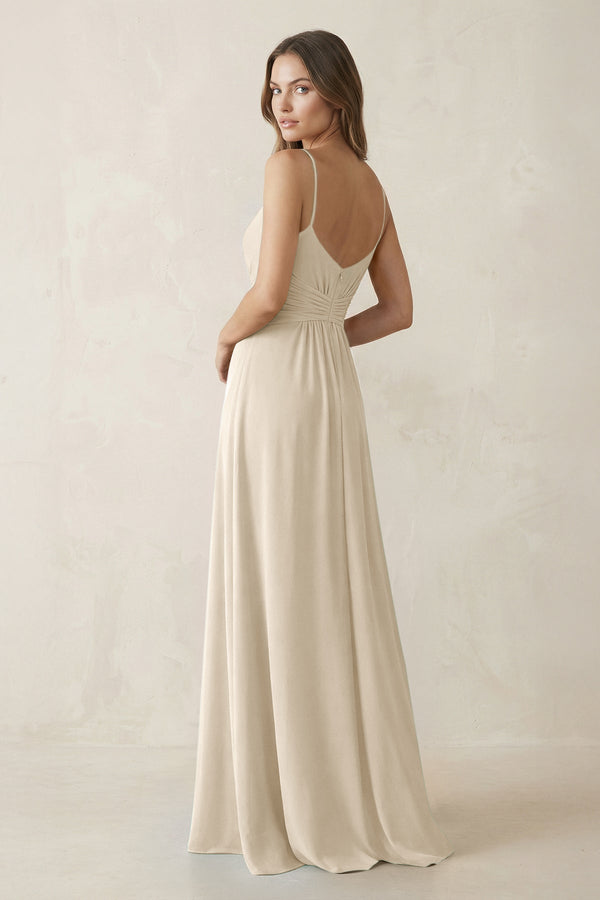 Spaghetti Strap Ruched Chiffon A - Line Bridesmaid Dress in Champagne - SHE IS ME Bridesmaid Dresses