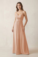 Spaghetti Strap Ruched Chiffon A - Line Bridesmaid Dress in Champagne Rose - SHE IS ME Bridesmaid Dresses