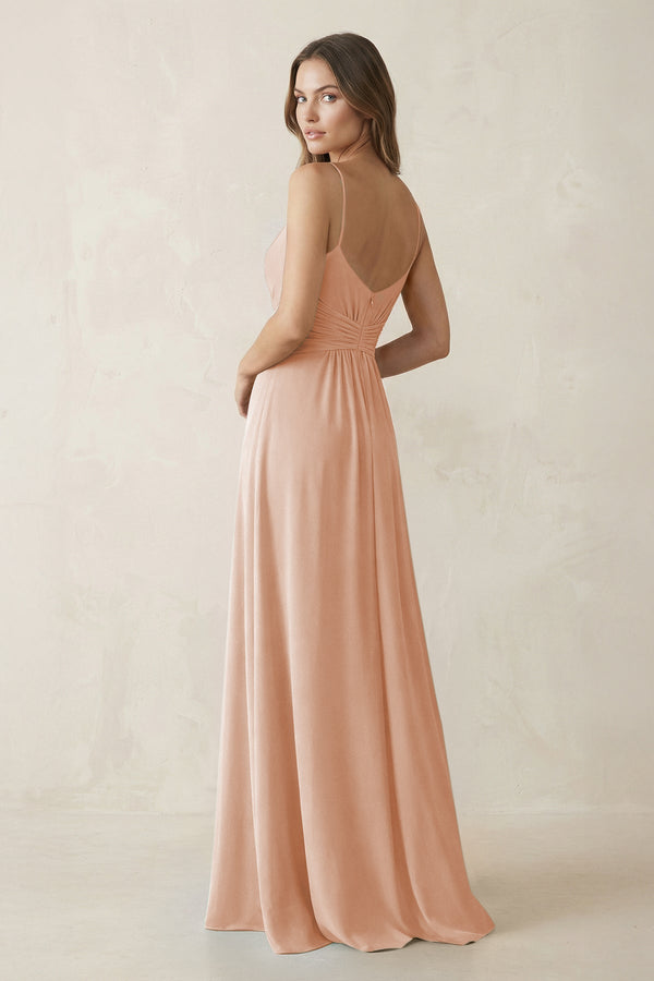 Spaghetti Strap Ruched Chiffon A - Line Bridesmaid Dress in Champagne Rose - SHE IS ME Bridesmaid Dresses