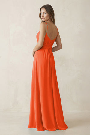 Spaghetti Strap Ruched Chiffon A-Line Bridesmaid Dress in Cinnamon (2) | KISSBRIDAL