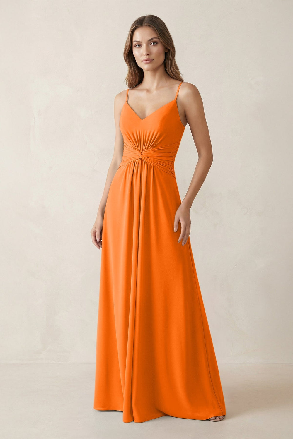 Spaghetti Strap Ruched Chiffon A - Line Bridesmaid Dress in Cinnamon - KISS BRIDAL Bridesmaid Dresses