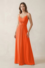 Spaghetti Strap Ruched Chiffon A-Line Bridesmaid Dress in Cinnamon | KISSBRIDAL