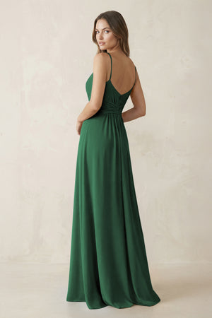 Spaghetti Strap Ruched Chiffon A-Line Bridesmaid Dress in Dark Green (2) | KISSBRIDAL