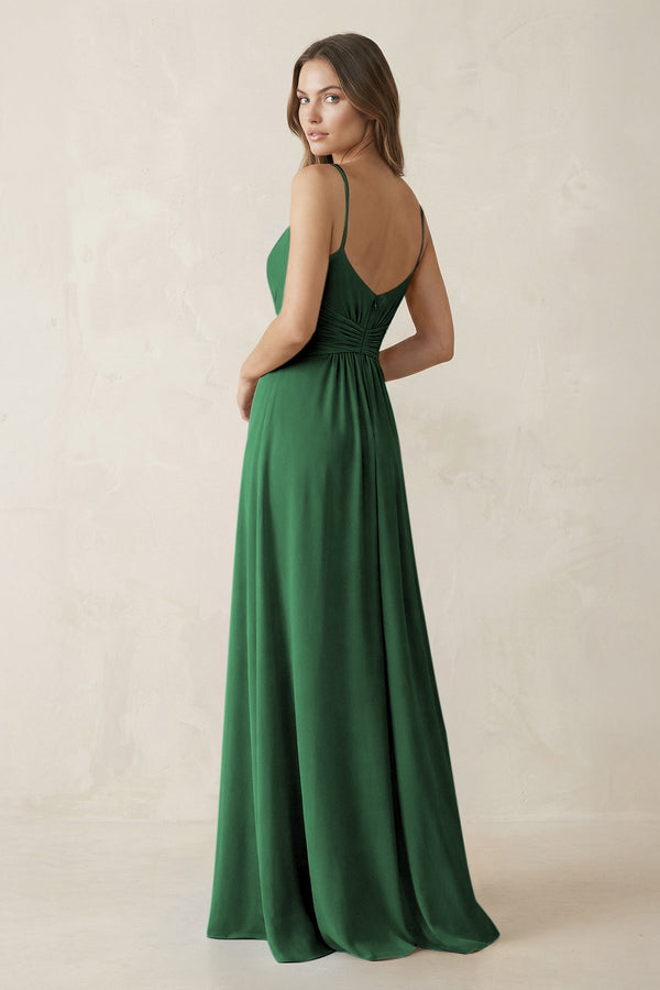 Spaghetti Strap Ruched Chiffon A - Line Bridesmaid Dress in Dark Green - KISS BRIDAL Bridesmaid Dresses