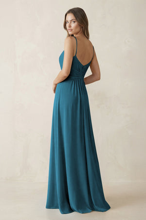 Spaghetti Strap Ruched Chiffon A - Line Bridesmaid Dress in Dark Teal - KISS BRIDAL Bridesmaid Dresses
