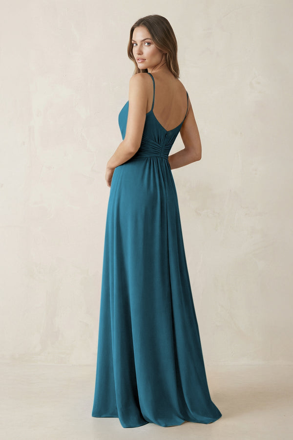 Spaghetti Strap Ruched Chiffon A - Line Bridesmaid Dress in Dark Teal - KISS BRIDAL Bridesmaid Dresses