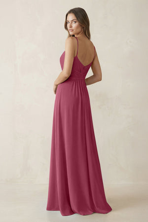 Spaghetti Strap Ruched Chiffon A - Line Bridesmaid Dress in Desert Rose - SHE IS ME Bridesmaid Dresses
