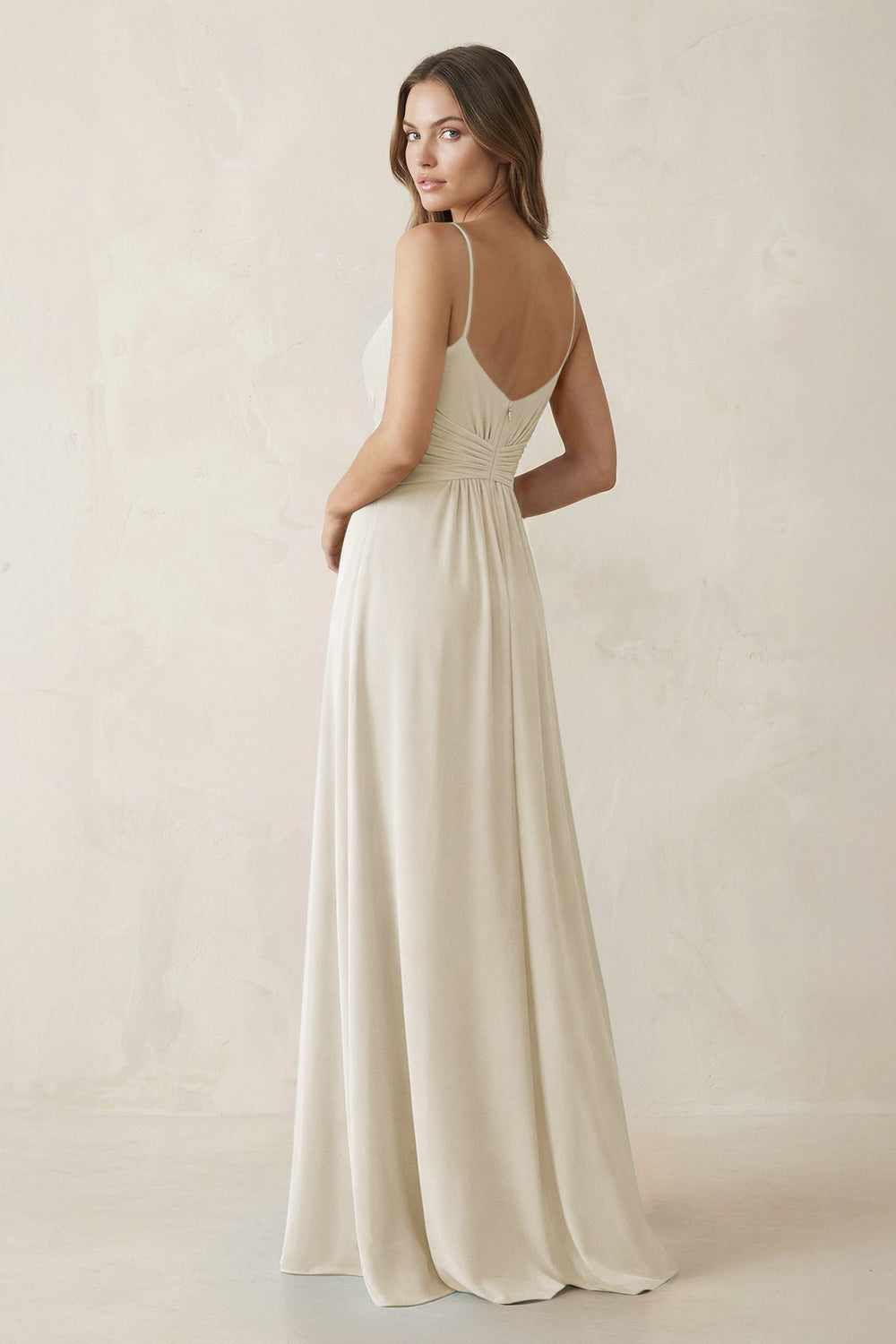 Spaghetti Strap Ruched Chiffon A - Line Bridesmaid Dress in Dove Gray - KISS BRIDAL Bridesmaid Dresses