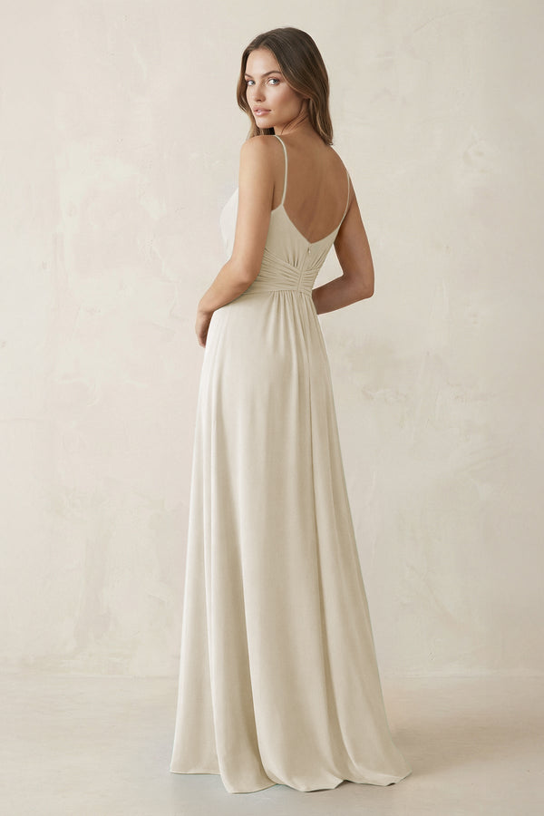 Spaghetti Strap Ruched Chiffon A - Line Bridesmaid Dress in Dove Gray - SHE IS ME Bridesmaid Dresses