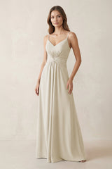 Spaghetti Strap Ruched Chiffon A - Line Bridesmaid Dress in Dove Gray - KISS BRIDAL Bridesmaid Dresses