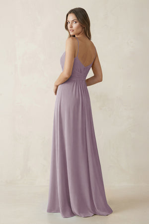 Spaghetti Strap Ruched Chiffon A-Line Bridesmaid Dress in Dusk (2) | KISSBRIDAL