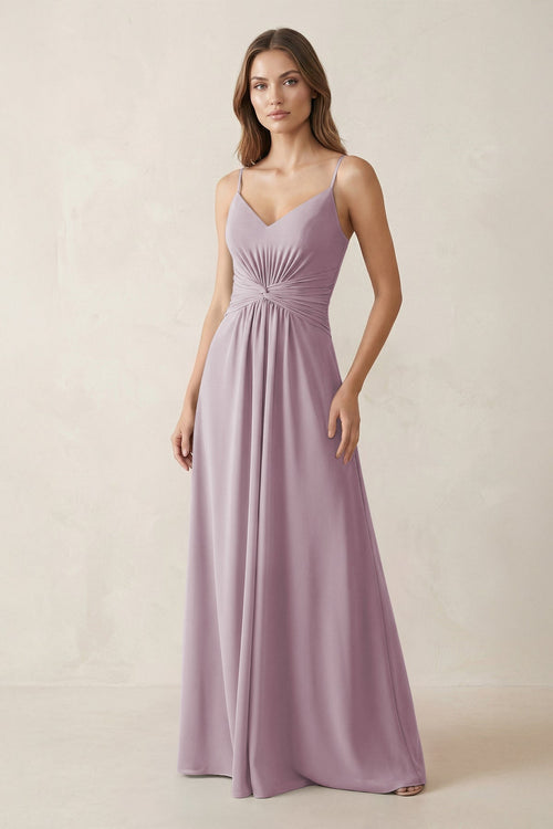 Spaghetti Strap Ruched Chiffon A - Line Bridesmaid Dress in Dusk - SHE IS ME Bridesmaid Dresses