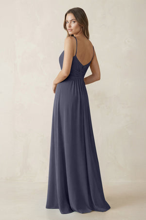 Spaghetti Strap Ruched Chiffon A - Line Bridesmaid Dress in Dusk Blue - SHE IS ME Bridesmaid Dresses