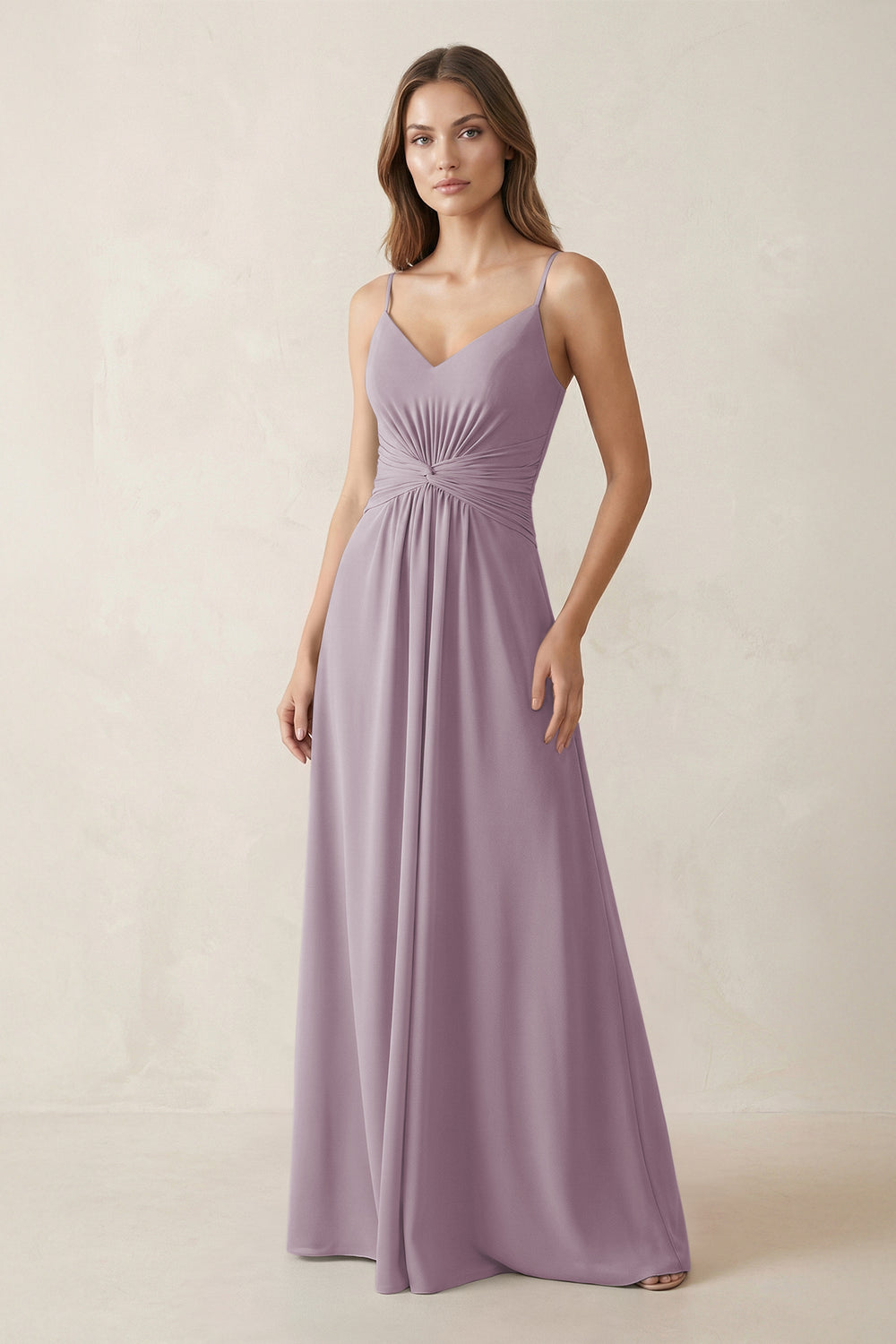 Spaghetti Strap Ruched Chiffon A-Line Bridesmaid Dress in Dusk