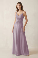Spaghetti Strap Ruched Chiffon A-Line Bridesmaid Dress in Dusk | KISSBRIDAL