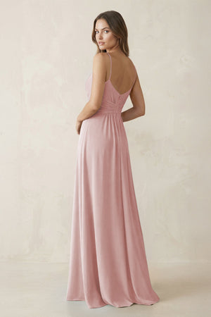 Spaghetti Strap Ruched Chiffon A - Line Bridesmaid Dress in Dusty Rose - KISS BRIDAL Bridesmaid Dresses