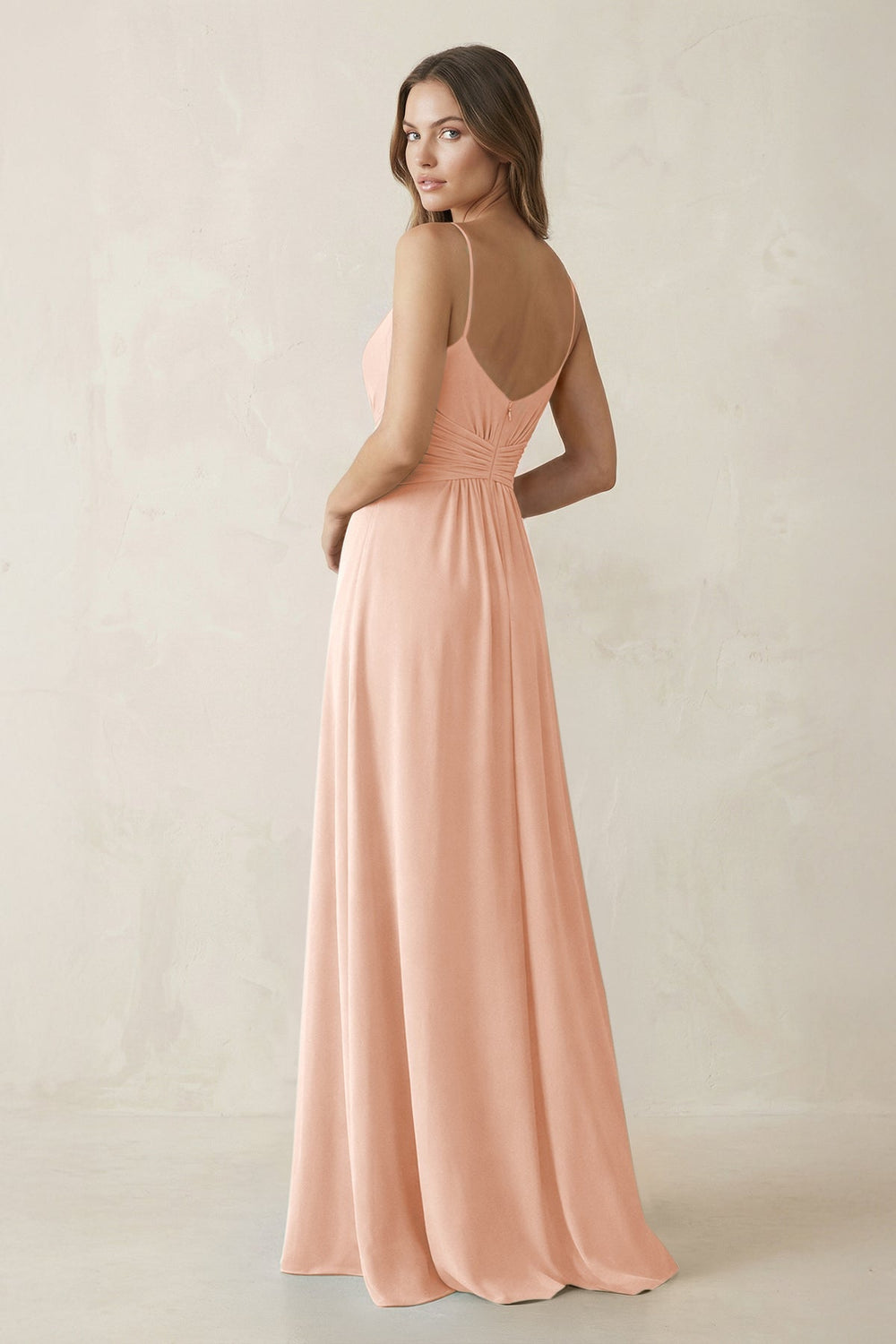 Spaghetti Strap Ruched Chiffon A - Line Bridesmaid Dress in English Rose - KISS BRIDAL Bridesmaid Dresses
