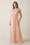 Spaghetti Strap Ruched Chiffon A - Line Bridesmaid Dress in English Rose - KISS BRIDAL Bridesmaid Dresses