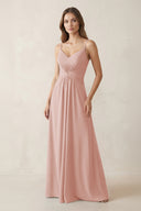 Spaghetti Strap Ruched Chiffon A-Line Bridesmaid Dress in English Rose | KISSBRIDAL