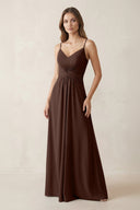 Spaghetti Strap Ruched Chiffon A - Line Bridesmaid Dress in Espresso - SHE IS ME Bridesmaid Dresses