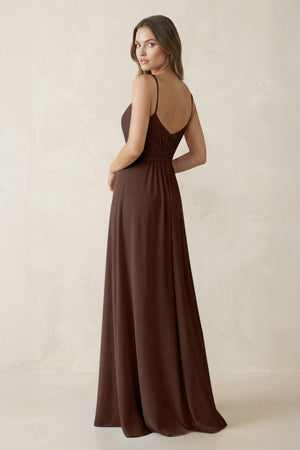 Spaghetti Strap Ruched Chiffon A - Line Bridesmaid Dress in Espresso - SHE IS ME Bridesmaid Dresses
