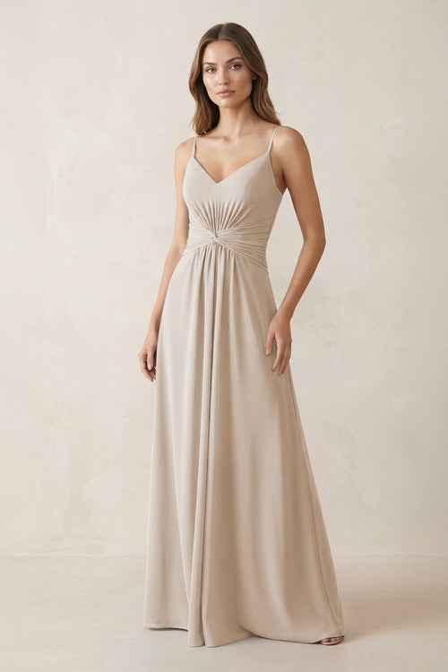 Spaghetti Strap Ruched Chiffon A - Line Bridesmaid Dress in Frost - SHE IS ME Bridesmaid Dresses
