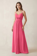 Spaghetti Strap Ruched Chiffon A - Line Bridesmaid Dress in Fuchsia - KISS BRIDAL Bridesmaid Dresses