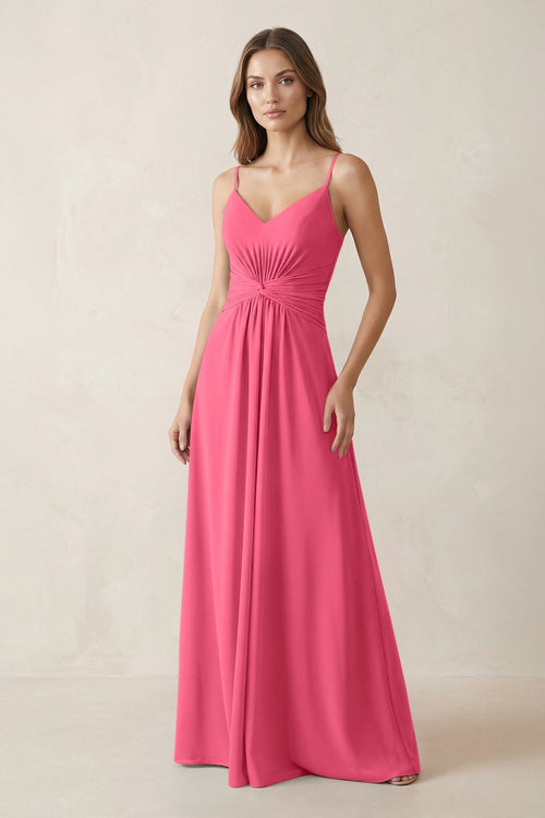 Spaghetti Strap Ruched Chiffon A - Line Bridesmaid Dress in Fuchsia - KISS BRIDAL Bridesmaid Dresses