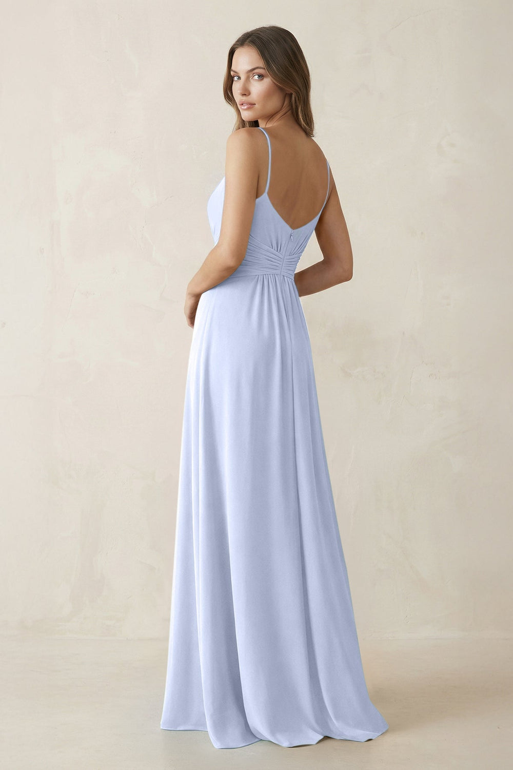 Spaghetti Strap Ruched Chiffon A - Line Bridesmaid Dress in Ice - KISS BRIDAL Bridesmaid Dresses