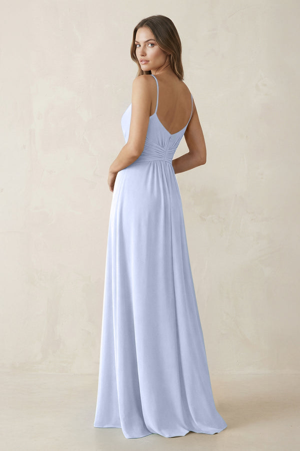 Spaghetti Strap Ruched Chiffon A - Line Bridesmaid Dress in Ice - SHE IS ME Bridesmaid Dresses