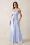 Spaghetti Strap Ruched Chiffon A - Line Bridesmaid Dress in Ice - SHE IS ME Bridesmaid Dresses