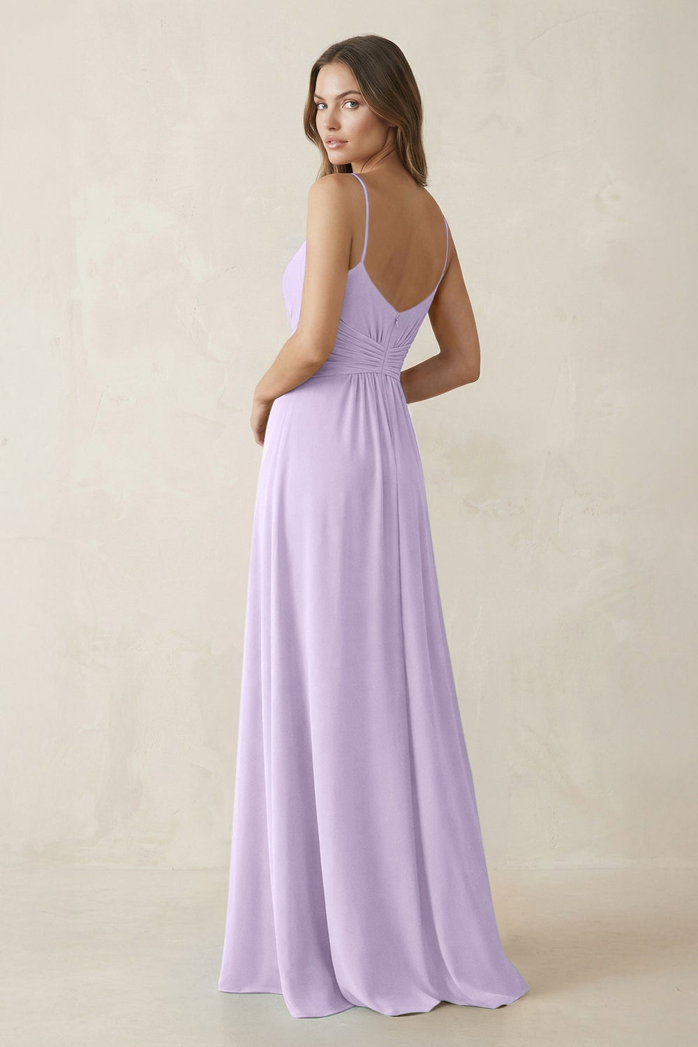 Spaghetti Strap Ruched Chiffon A - Line Bridesmaid Dress in Lavender - KISS BRIDAL Bridesmaid Dresses