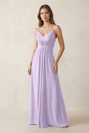 Spaghetti Strap Ruched Chiffon A - Line Bridesmaid Dress in Lavender - SHE IS ME Bridesmaid Dresses