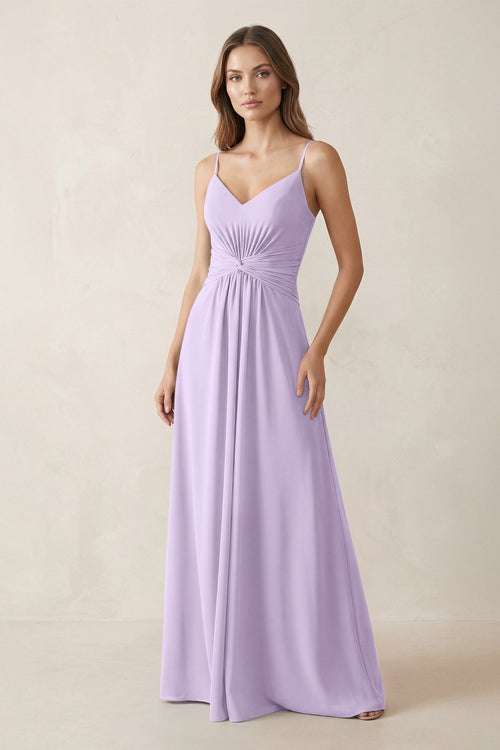 Spaghetti Strap Ruched Chiffon A - Line Bridesmaid Dress in Lavender - SHE IS ME Bridesmaid Dresses