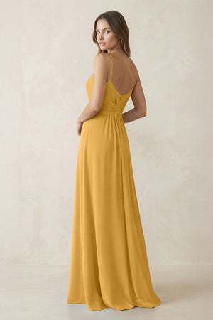 Spaghetti Strap Ruched Chiffon A - Line Bridesmaid Dress in Marigold - SHE IS ME Bridesmaid Dresses