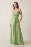 Spaghetti Strap Ruched Chiffon A - Line Bridesmaid Dress in Matcha - SHE IS ME Bridesmaid Dresses