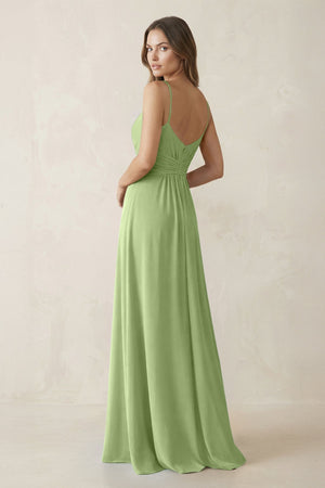 Spaghetti Strap Ruched Chiffon A - Line Bridesmaid Dress in Matcha - SHE IS ME Bridesmaid Dresses