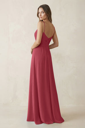 Spaghetti Strap Ruched Chiffon A-Line Bridesmaid Dress in Merlot (2) | KISSBRIDAL