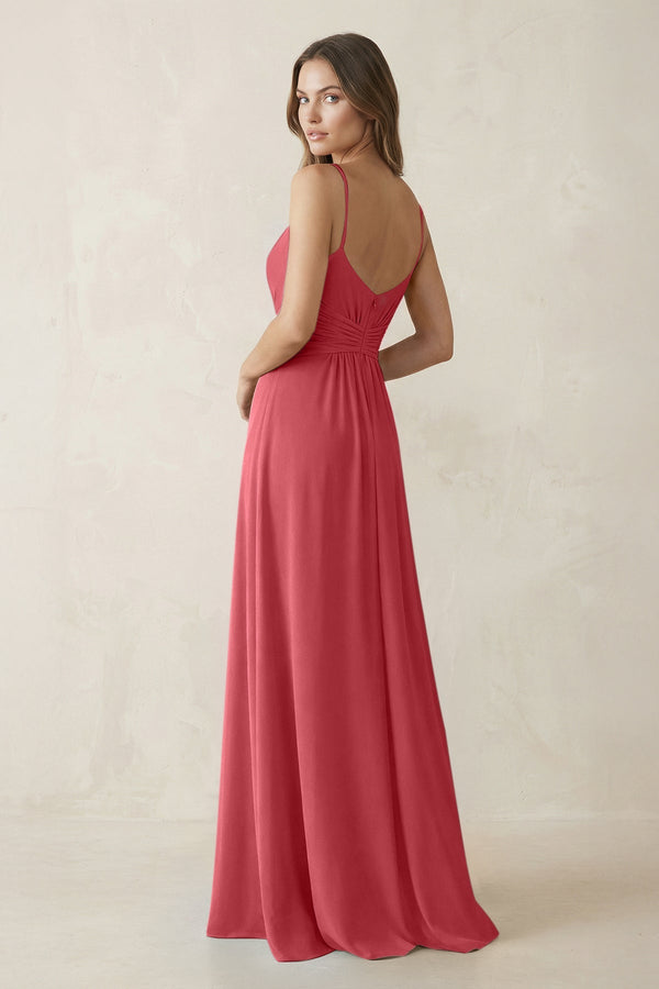Spaghetti Strap Ruched Chiffon A - Line Bridesmaid Dress in Merlot - KISS BRIDAL Bridesmaid Dresses