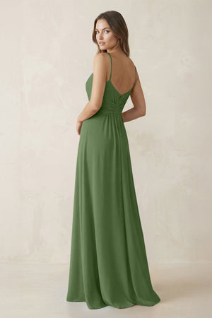 Spaghetti Strap Ruched Chiffon A - Line Bridesmaid Dress in Moss - SHE IS ME Bridesmaid Dresses