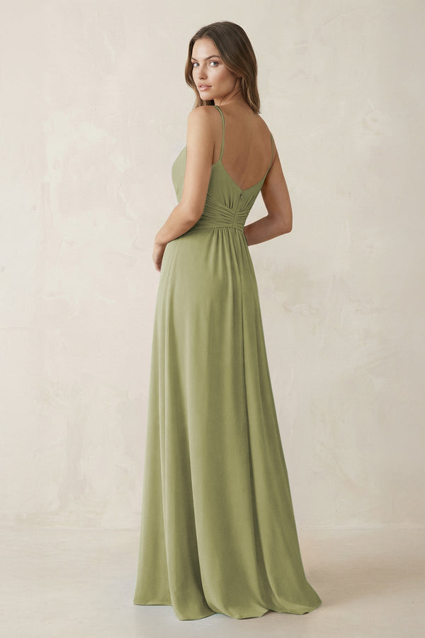 Spaghetti Strap Ruched Chiffon A - Line Bridesmaid Dress in Moss Green - SHE IS ME Bridesmaid Dresses