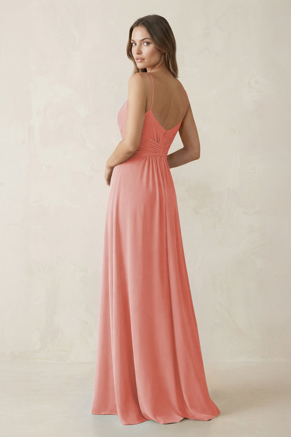 Spaghetti Strap Ruched Chiffon A - Line Bridesmaid Dress in Mulberry - KISS BRIDAL Bridesmaid Dresses