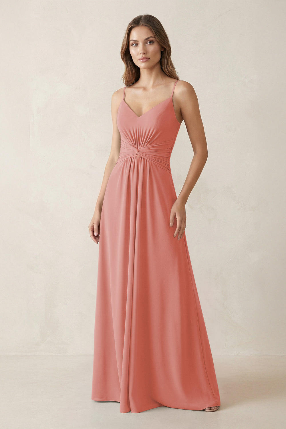Spaghetti Strap Ruched Chiffon A-Line Bridesmaid Dress in Mulberry
